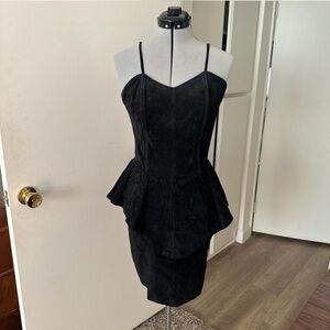 Vintage 80s/90s Brass Plum by Nordstrom Genuine Leather Peplum Corset Dress